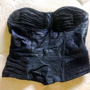 Leather & suede strapless top